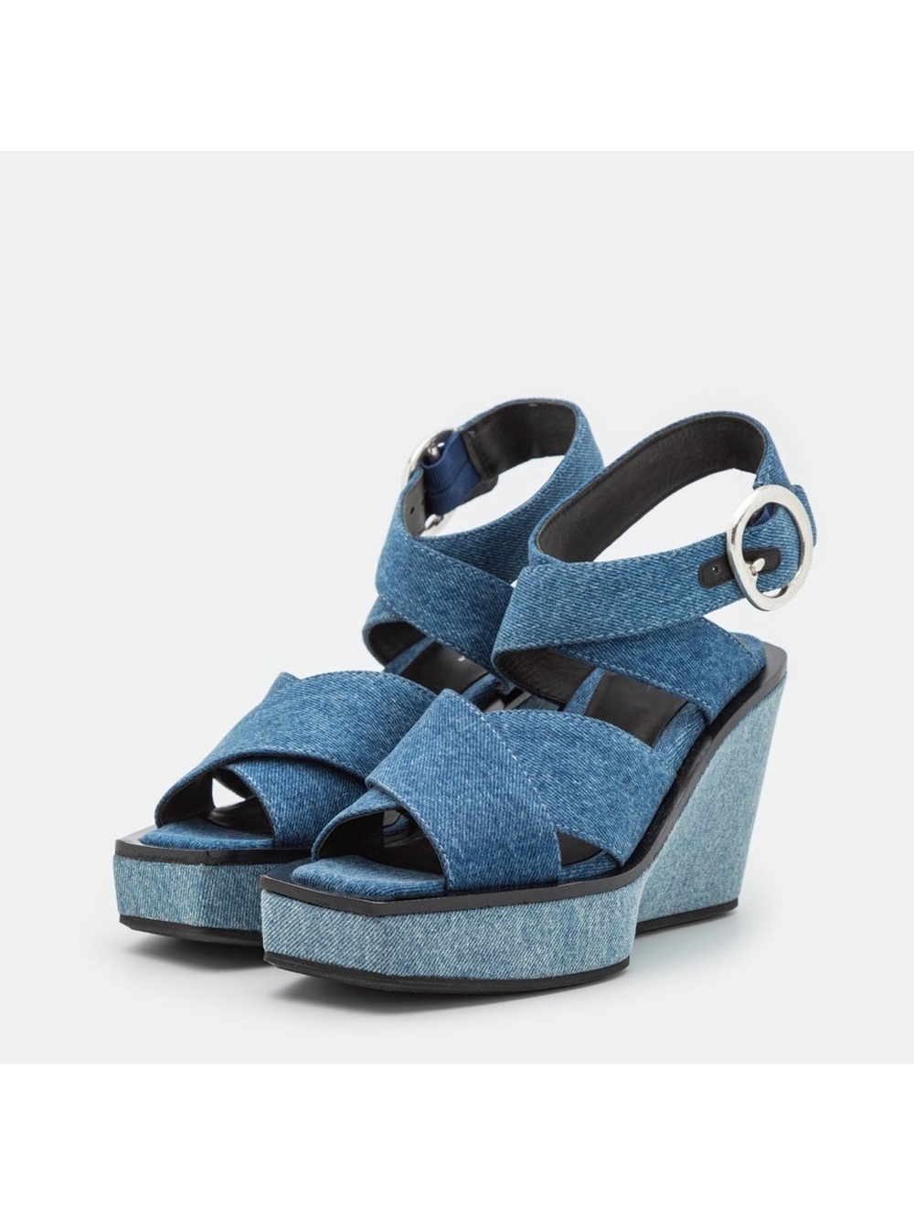 Rag & Bone Santiago Ankle Strap Platform Wedge Sandals Denim, Size 8.5/38.5 NWT